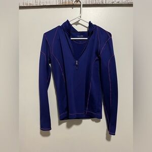 Dark purple and pink zip up sweatshirt.